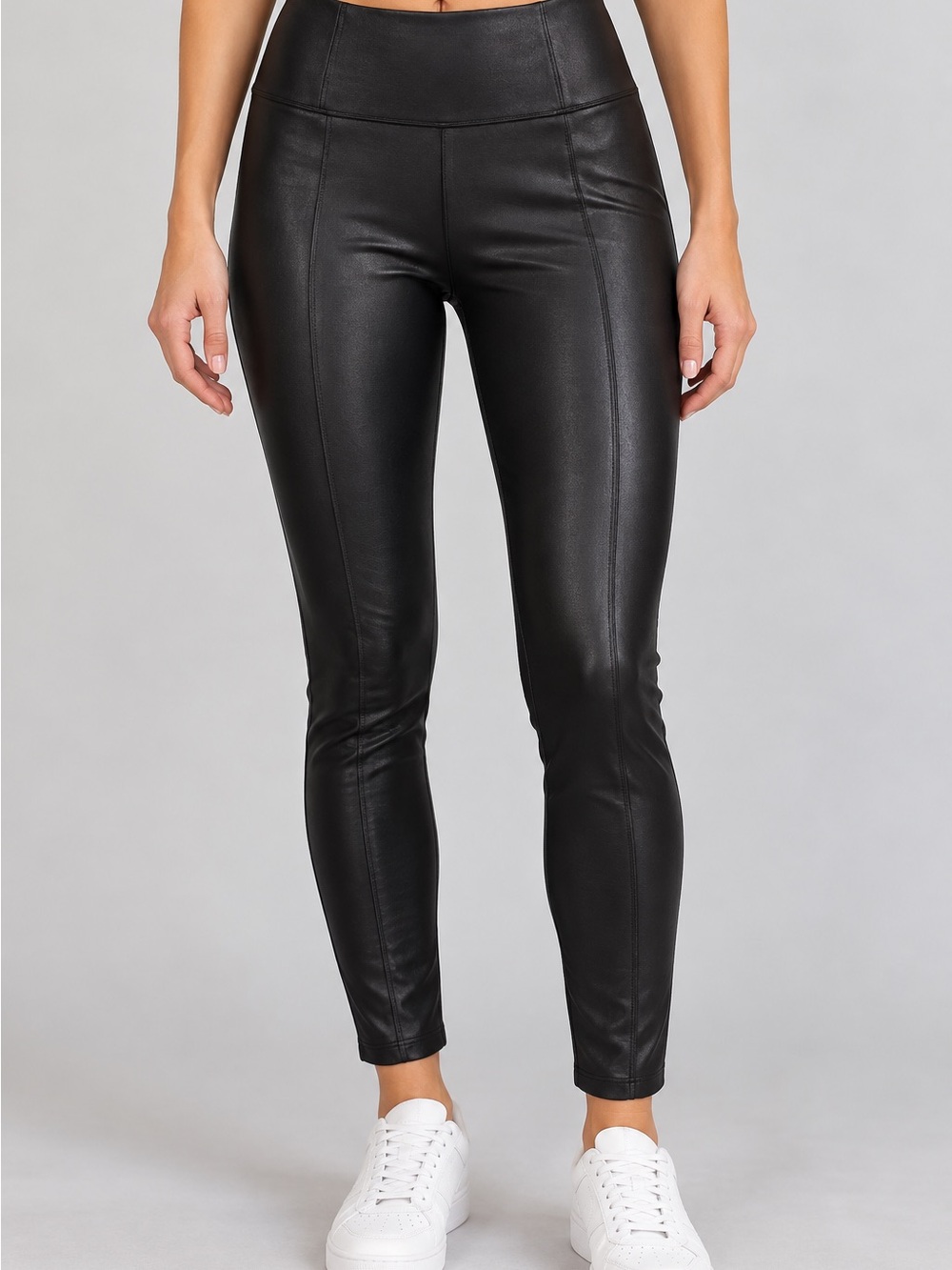 Athleta Delancey Gleam Tight Black Faux Leather High Rise Yoga Leggings M